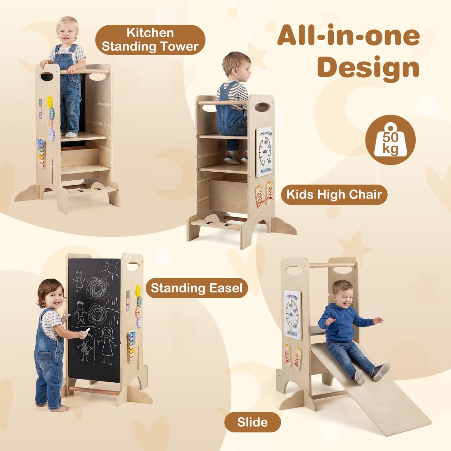 Kids Standing Tower with Detachable Chalkboard and Montessori Games for 3+ Years Old Toddler & Kids Furniture at Gallery Canada
