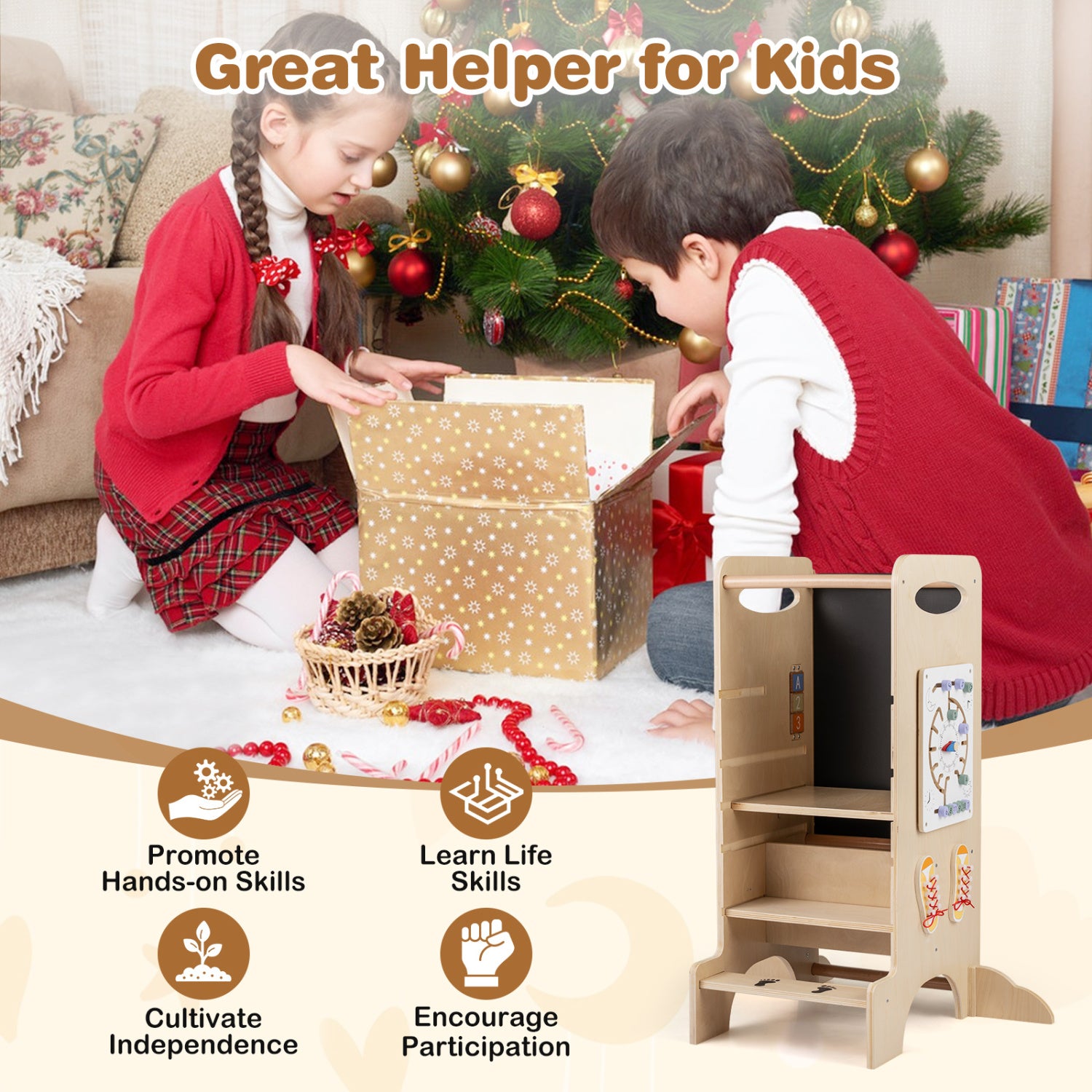 Kids Standing Tower with Detachable Chalkboard and Montessori Games for 3+ Years Old Toddler & Kids Furniture at Gallery Canada