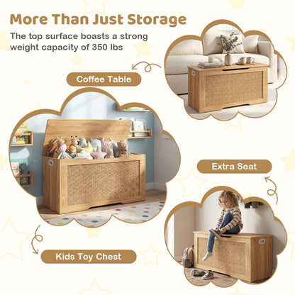Kids Storage Bench, 40 Inch Toy Box, Flip Top, Handles, Natural Kids Storage at Gallery Canada