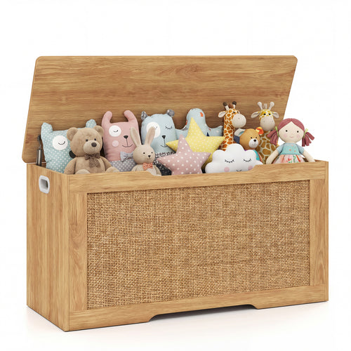 Kids Storage Bench, 40 Inch Toy Box, Flip Top, Handles, Natural