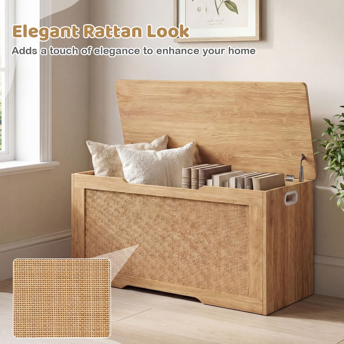 Kids Storage Bench, 40 Inch Toy Box, Flip Top, Handles, Natural Kids Storage at Gallery Canada
