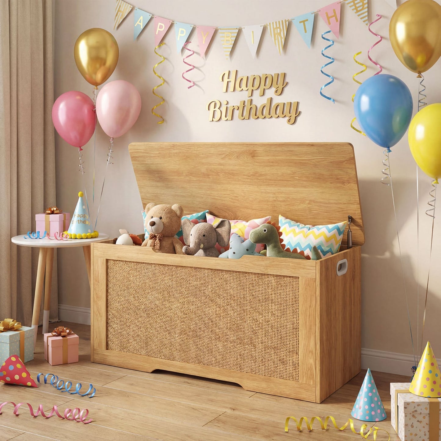 Kids Storage Bench, 40 Inch Toy Box, Flip Top, Handles, Natural Kids Storage at Gallery Canada