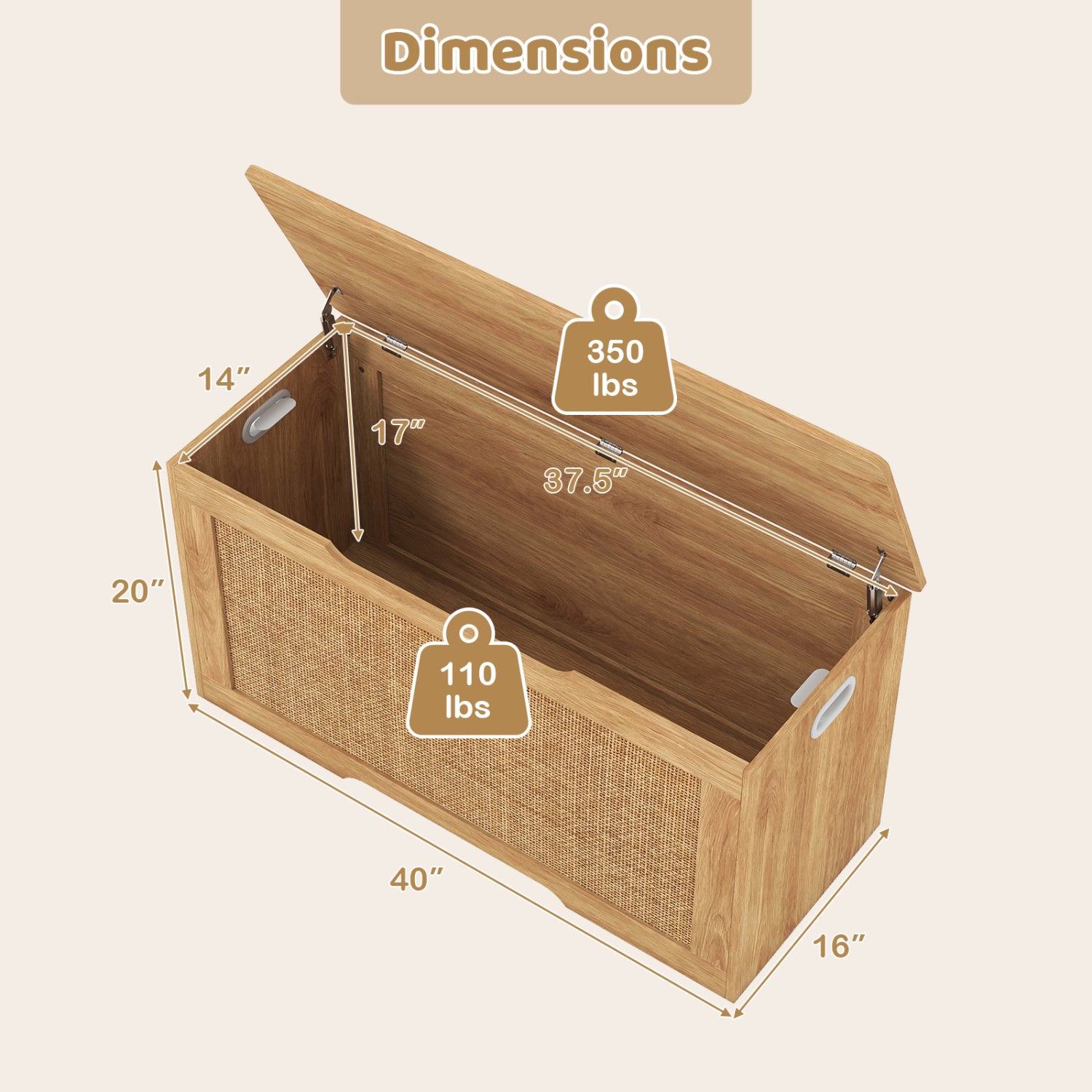 Kids Storage Bench, 40 Inch Toy Box, Flip Top, Handles, Natural Kids Storage at Gallery Canada