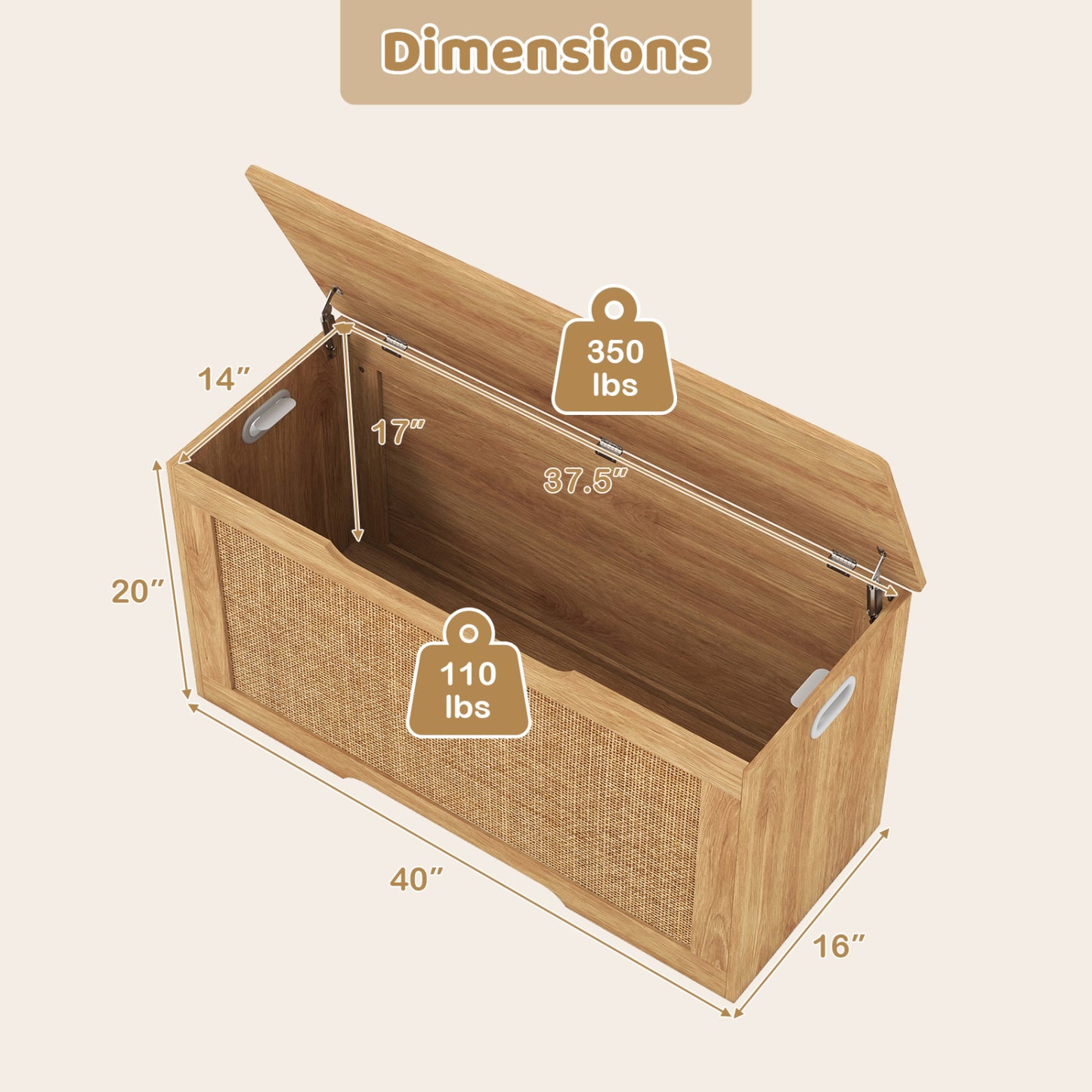 Kids Storage Bench, 40 Inch Toy Box, Flip Top, Handles, Natural Kids Storage at Gallery Canada