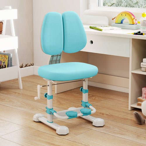 Kids Study Chair with Adjustable Double Backrest and Footrest, Blue