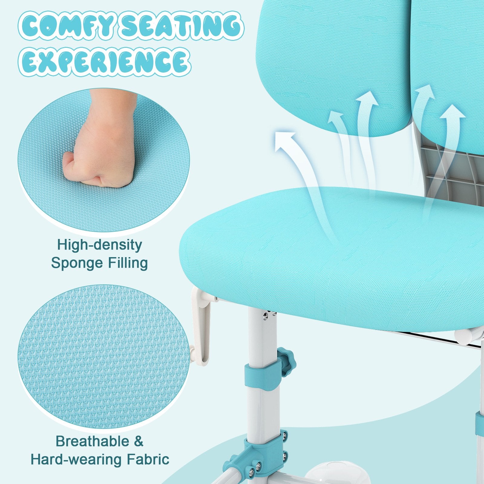 Kids Study Chair with Adjustable Double Backrest and Footrest, Blue Kids Chairs & Seating at Gallery Canada