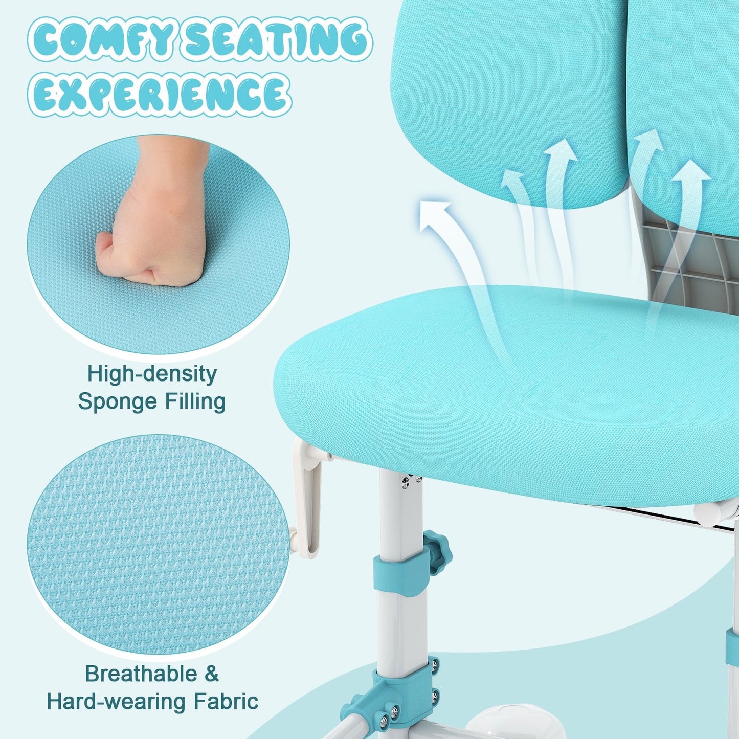 Kids Study Chair with Adjustable Double Backrest and Footrest, Blue Kids Chairs & Seating at Gallery Canada