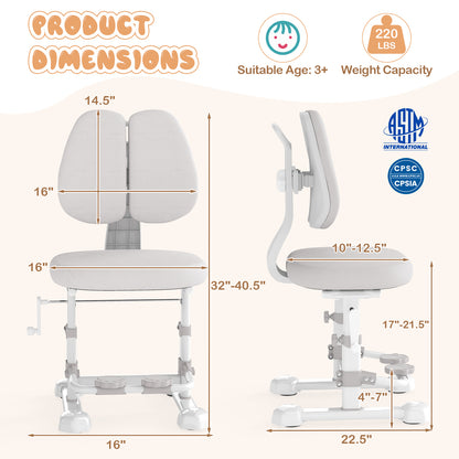 Kids Study Chair with Adjustable Double Backrest and Footrest, Gray Kids Chairs & Seating at Gallery Canada