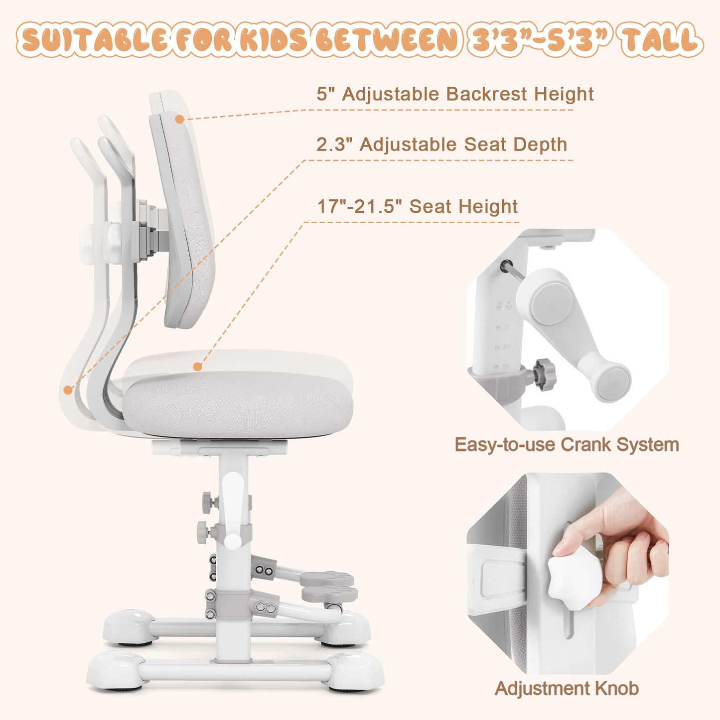 Kids Study Chair with Adjustable Double Backrest and Footrest, Gray Kids Chairs & Seating at Gallery Canada