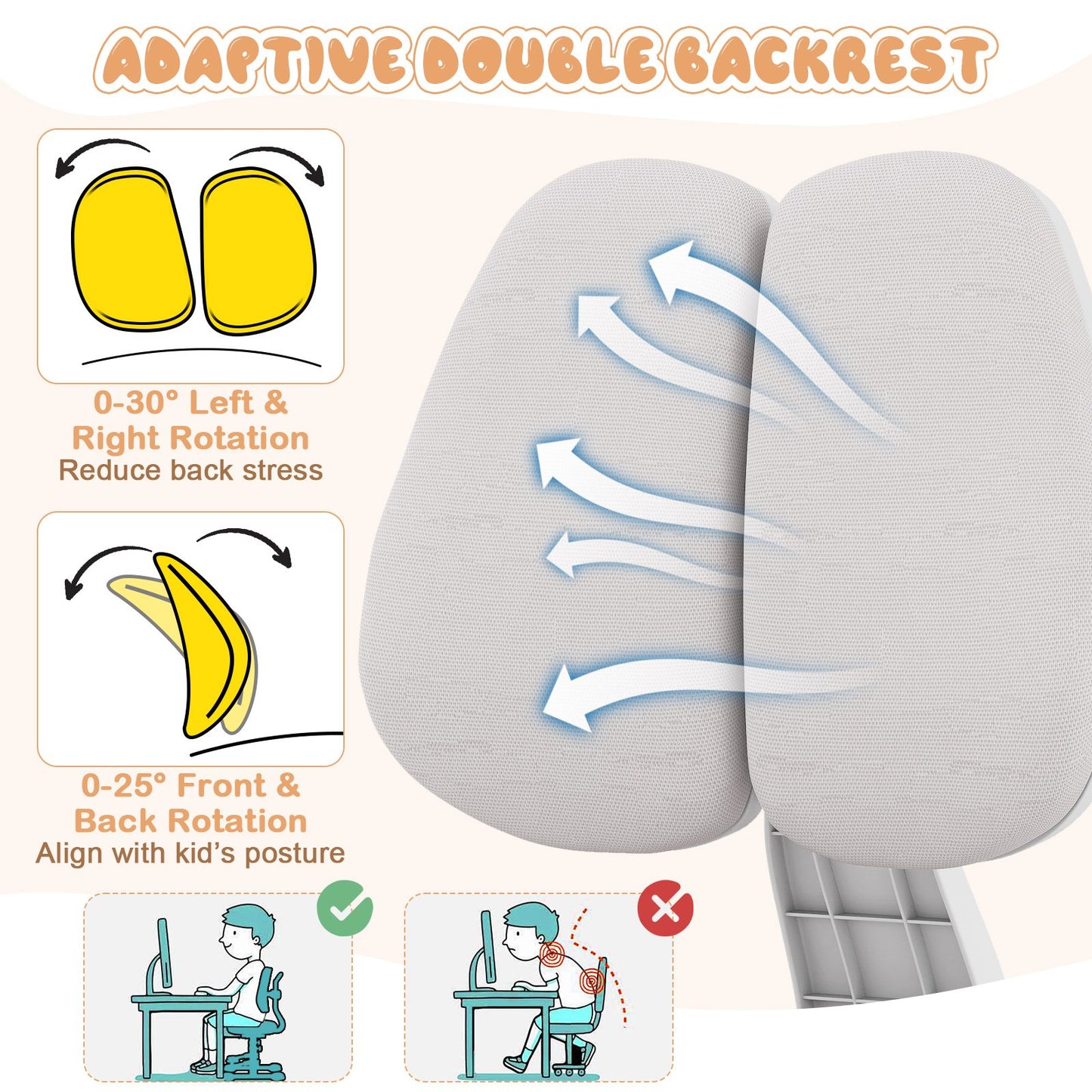 Kids Study Chair with Adjustable Double Backrest and Footrest, Gray Kids Chairs & Seating at Gallery Canada