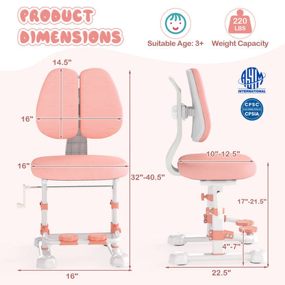 Kids Study Chair with Adjustable Double Backrest and Footrest, Pink Kids Chairs & Seating at Gallery Canada