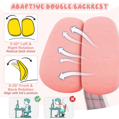 Kids Study Chair with Adjustable Double Backrest and Footrest, Pink Kids Chairs & Seating at Gallery Canada