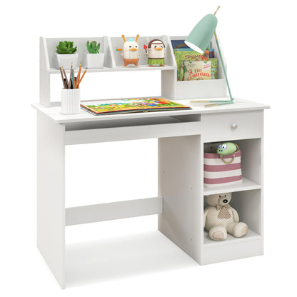 Kids Study Desk With Hutch, Drawer, Shelves, Keyboard Tray, White Kids Table & Chair Sets at Gallery Canada