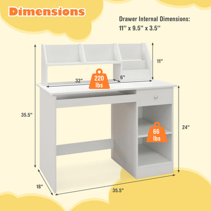 Kids Study Desk With Hutch, Drawer, Shelves, Keyboard Tray, White Kids Table & Chair Sets at Gallery Canada