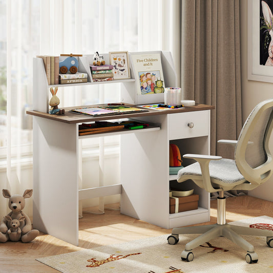Kids Study Desk with Drawer, Shelves & Keyboard Tray, Natural White Kids Table & Chair Sets Natural & White at Gallery Canada