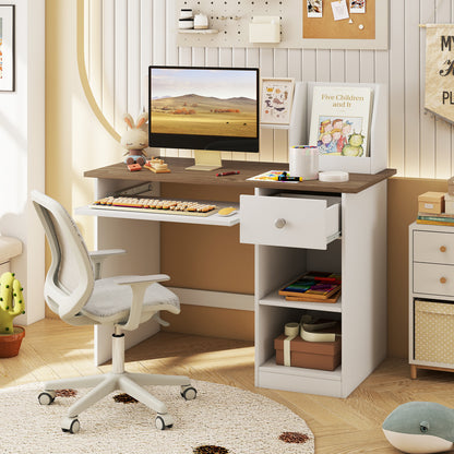 Kids Study Desk with Drawer, Shelves & Keyboard Tray, Natural White Kids Table & Chair Sets at Gallery Canada
