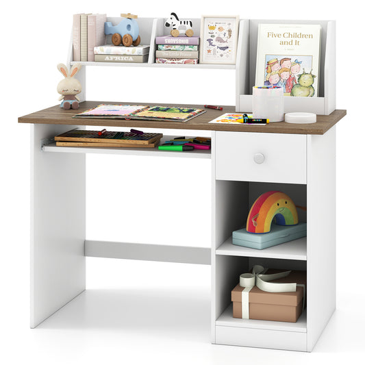 Kids Study Desk with Drawer, Shelves & Keyboard Tray, Natural White Kids Table & Chair Sets Natural & White at Gallery Canada
