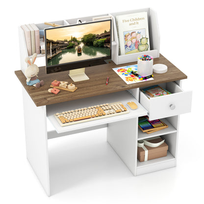 Kids Study Desk with Drawer, Shelves & Keyboard Tray, Natural White Kids Table & Chair Sets at Gallery Canada