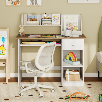 Kids Study Desk with Drawer, Shelves & Keyboard Tray, Natural White Kids Table & Chair Sets at Gallery Canada