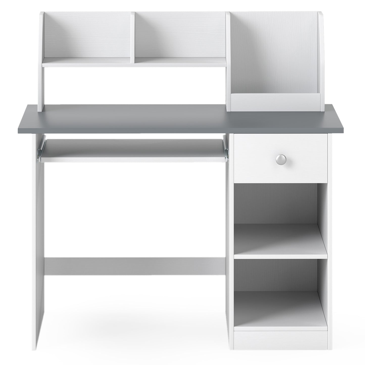 Kids Study Desk Children Writing Table with Hutch Drawer Shelves and Keyboard Tray, Light Gray