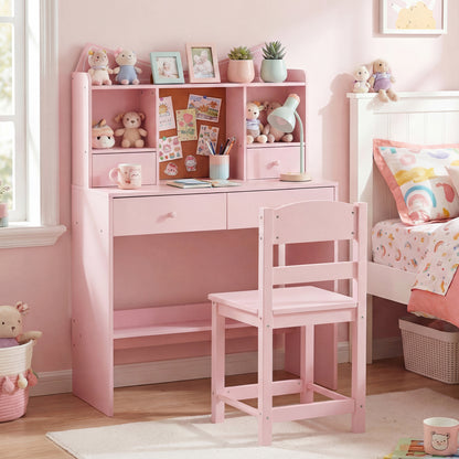 Kids Study Desk And Chair Set, With Open Shelves And Cork Board, Pink Kids Table & Chair Sets at Gallery Canada