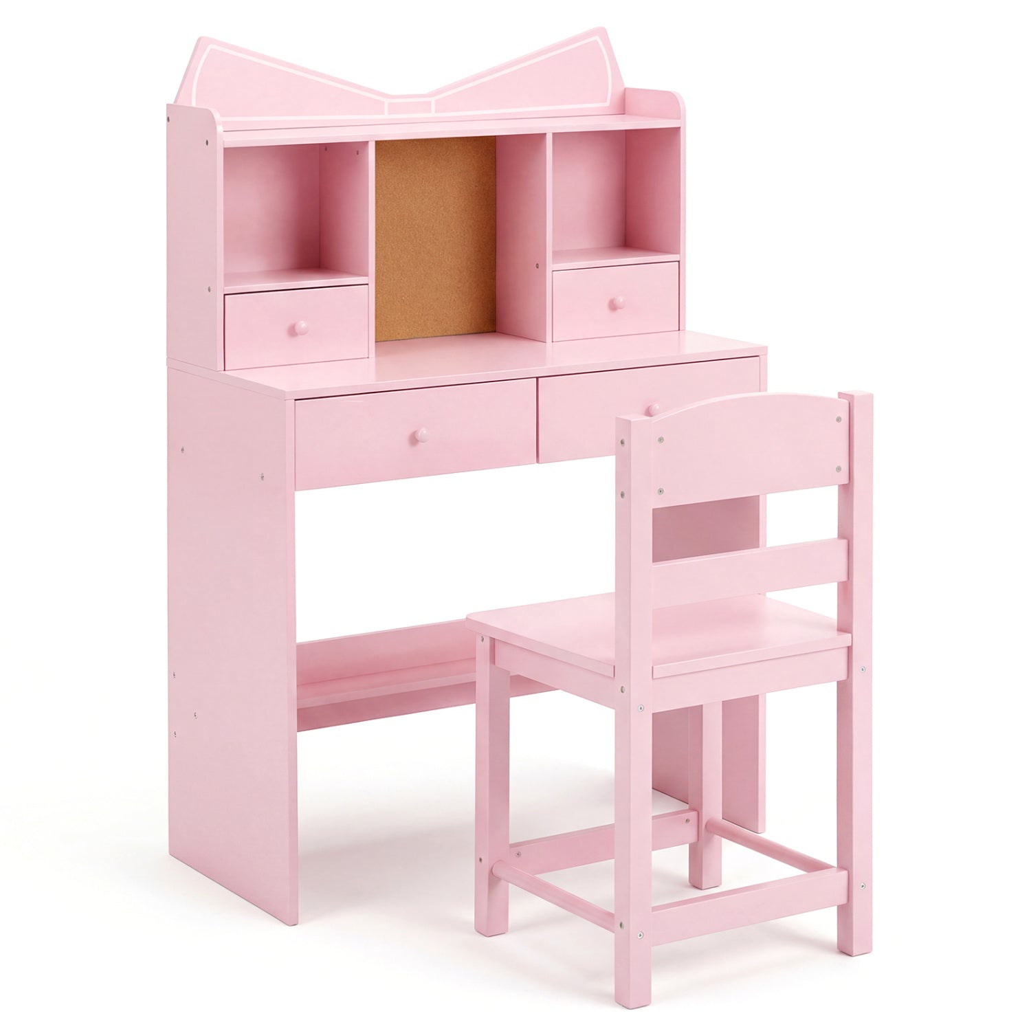 Kids Study Desk And Chair Set, With Open Shelves And Cork Board, Pink Kids Table & Chair Sets at Gallery Canada