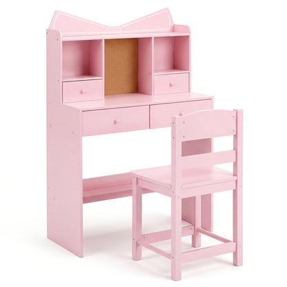 Kids Study Desk And Chair Set, With Open Shelves And Cork Board, Pink Kids Table & Chair Sets at Gallery Canada