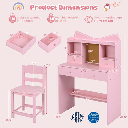 Kids Study Desk And Chair Set, With Open Shelves And Cork Board, Pink Kids Table & Chair Sets at Gallery Canada