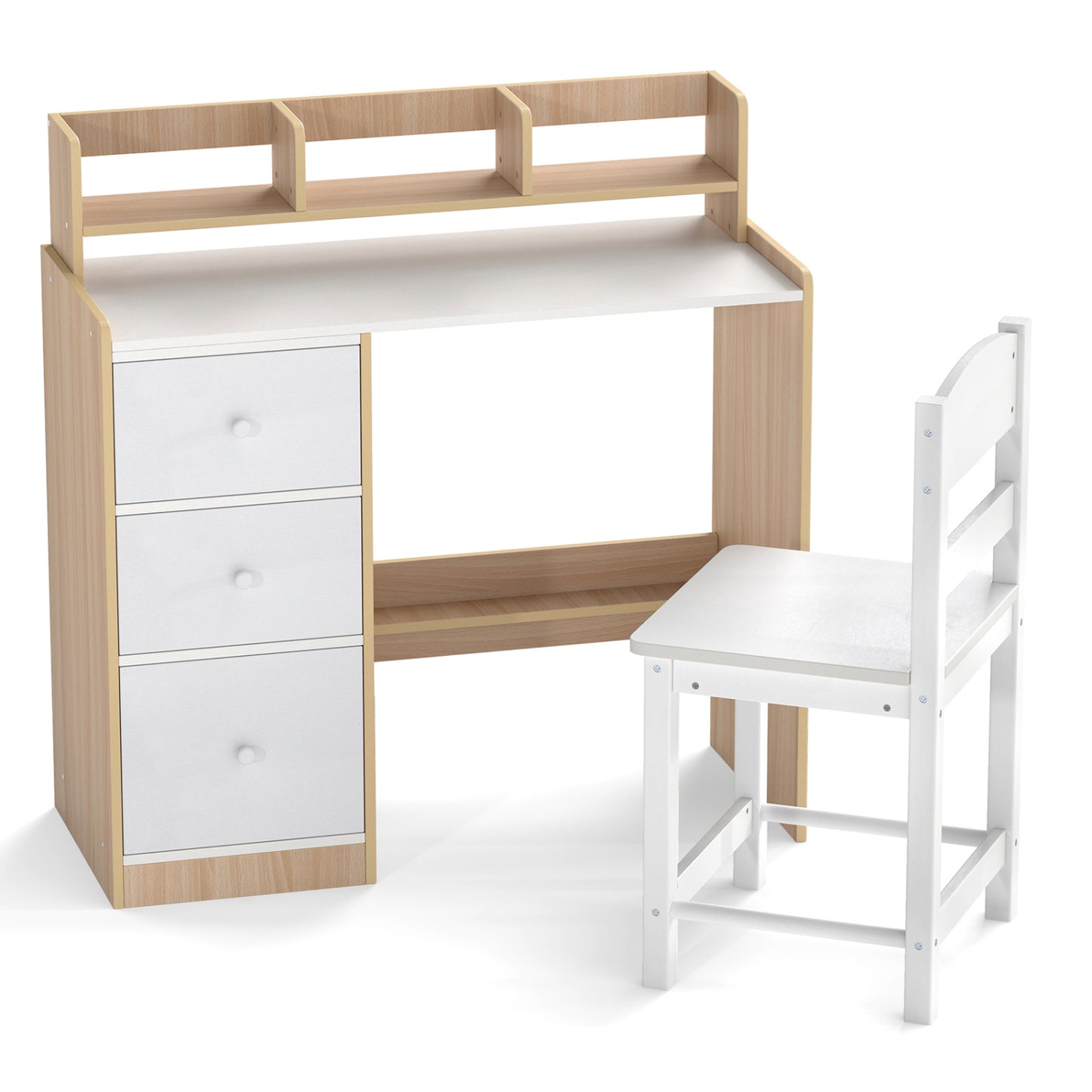 Kids Study Desk And Chair Set, Wooden, With Hutch And Storage Shelf, Natural Kids Table & Chair Sets at Gallery Canada