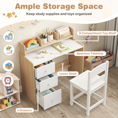 Kids Study Desk And Chair Set, Wooden, With Hutch And Storage Shelf, Natural Kids Table & Chair Sets at Gallery Canada