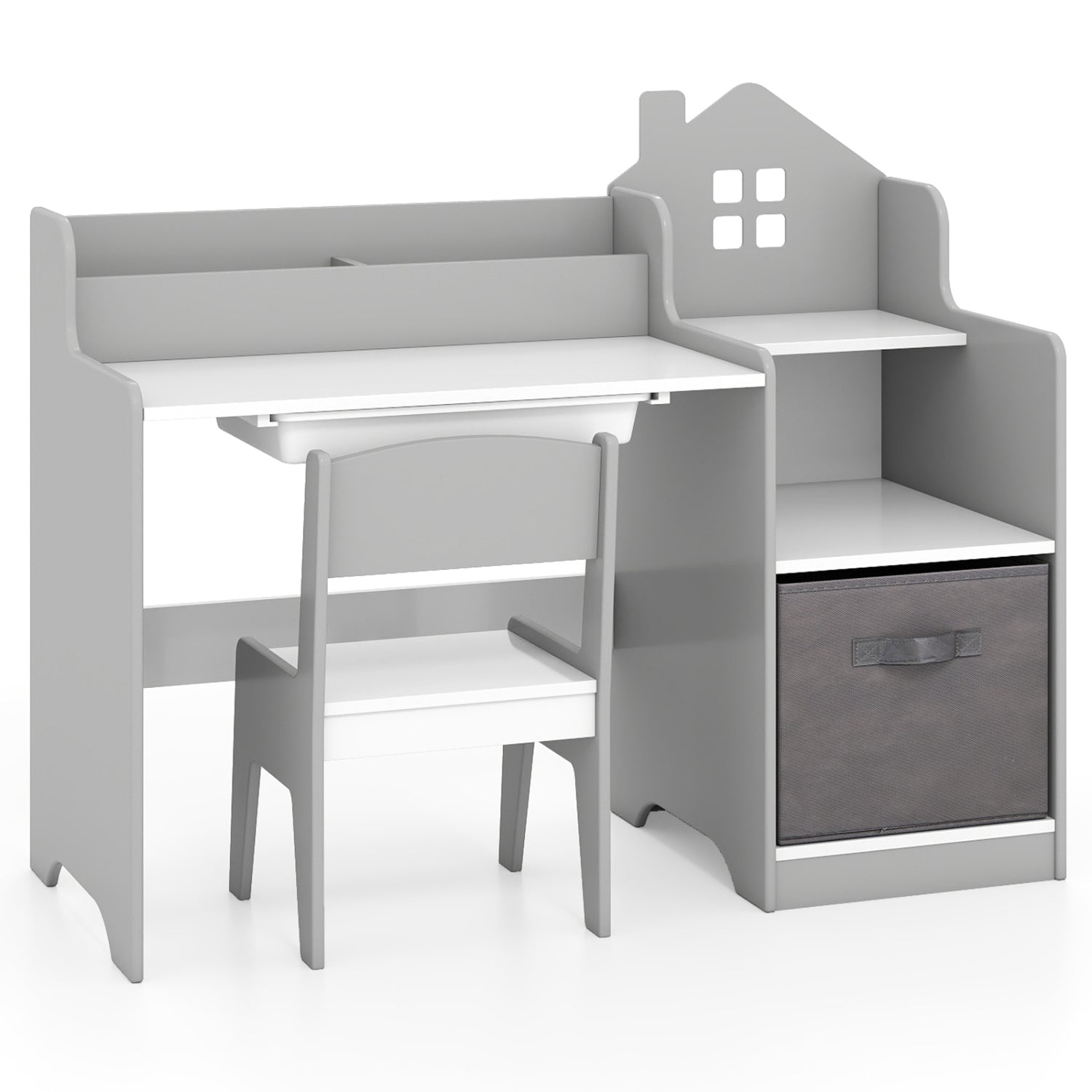 Kids Study Desk Chair Set With Open Shelves, Gray Kids Table & Chair Sets at Gallery Canada