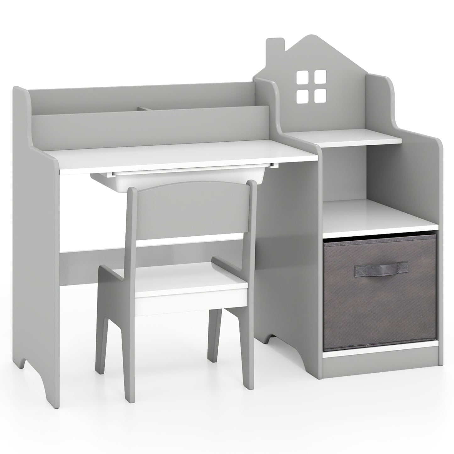 Kids Study Desk Chair Set With Open Shelves, Gray Kids Table & Chair Sets at Gallery Canada
