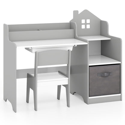 Kids Study Desk Chair Set With Open Shelves, Gray Kids Table & Chair Sets at Gallery Canada