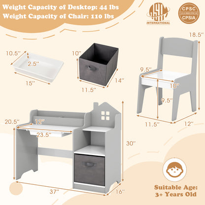 Kids Study Desk Chair Set With Open Shelves, Gray Kids Table & Chair Sets at Gallery Canada