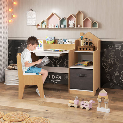 Kids Study Desk And Chair Set, Open Shelves Drawer, Fabric Storage Bin, Natural Kids Table & Chair Sets at Gallery Canada