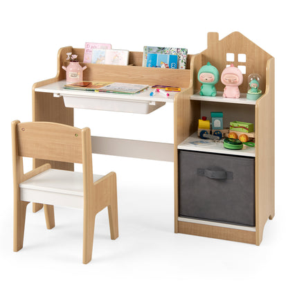 Kids Study Desk And Chair Set, Open Shelves Drawer, Fabric Storage Bin, Natural Kids Table & Chair Sets at Gallery Canada