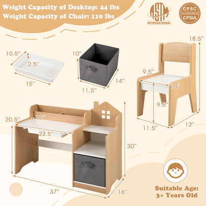 Kids Study Desk And Chair Set, Open Shelves Drawer, Fabric Storage Bin, Natural Kids Table & Chair Sets at Gallery Canada