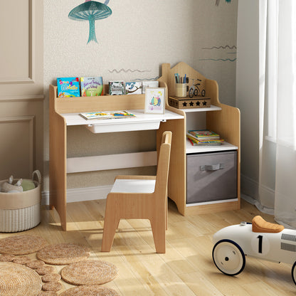 Kids Study Desk And Chair Set, Open Shelves Drawer, Fabric Storage Bin, Natural Kids Table & Chair Sets at Gallery Canada