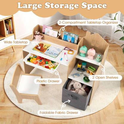 Kids Study Desk And Chair Set, Open Shelves Drawer, Fabric Storage Bin, Natural Kids Table & Chair Sets at Gallery Canada