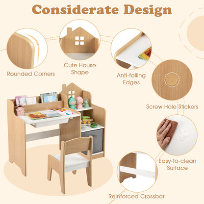 Kids Study Desk And Chair Set, Open Shelves Drawer, Fabric Storage Bin, Natural Kids Table & Chair Sets at Gallery Canada