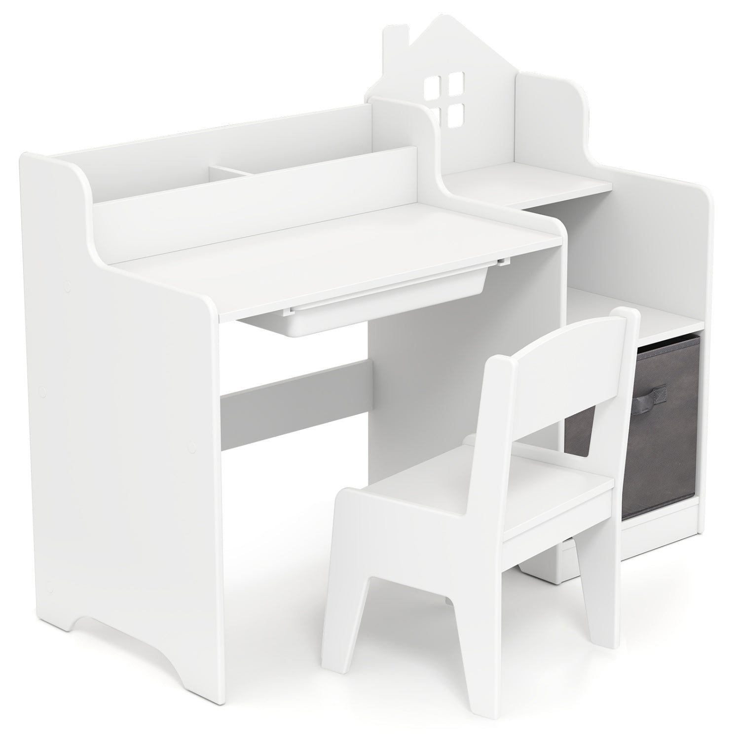 Kids Study Desk And Chair Set With Shelves Drawer Storage Bin, White Kids Table & Chair Sets at Gallery Canada