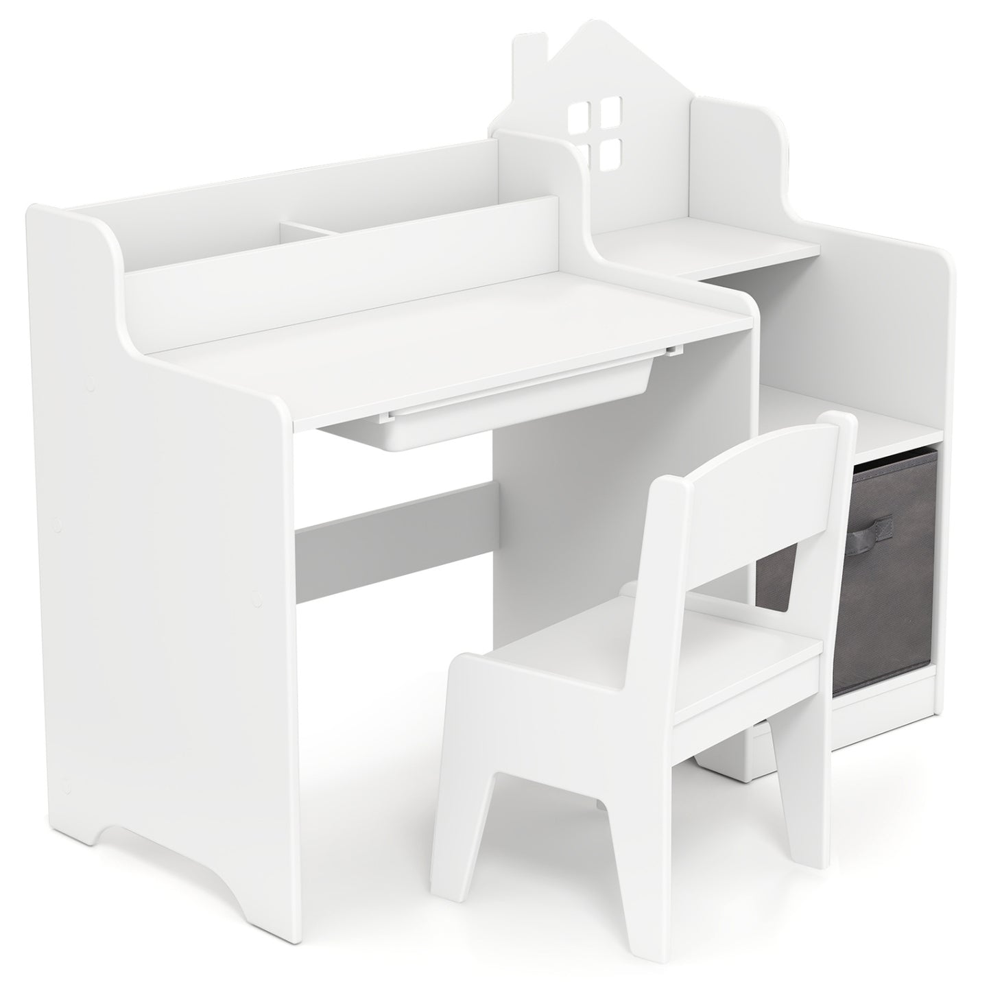 Kids Study Desk And Chair Set With Shelves Drawer Storage Bin, White Kids Table & Chair Sets at Gallery Canada