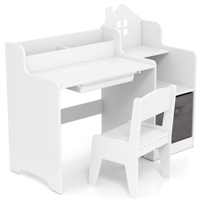 Kids Study Desk And Chair Set With Shelves Drawer Storage Bin, White Kids Table & Chair Sets at Gallery Canada