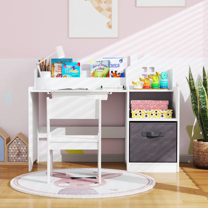 Kids Study Desk And Chair Set With Shelves Drawer Storage Bin, White Kids Table & Chair Sets at Gallery Canada