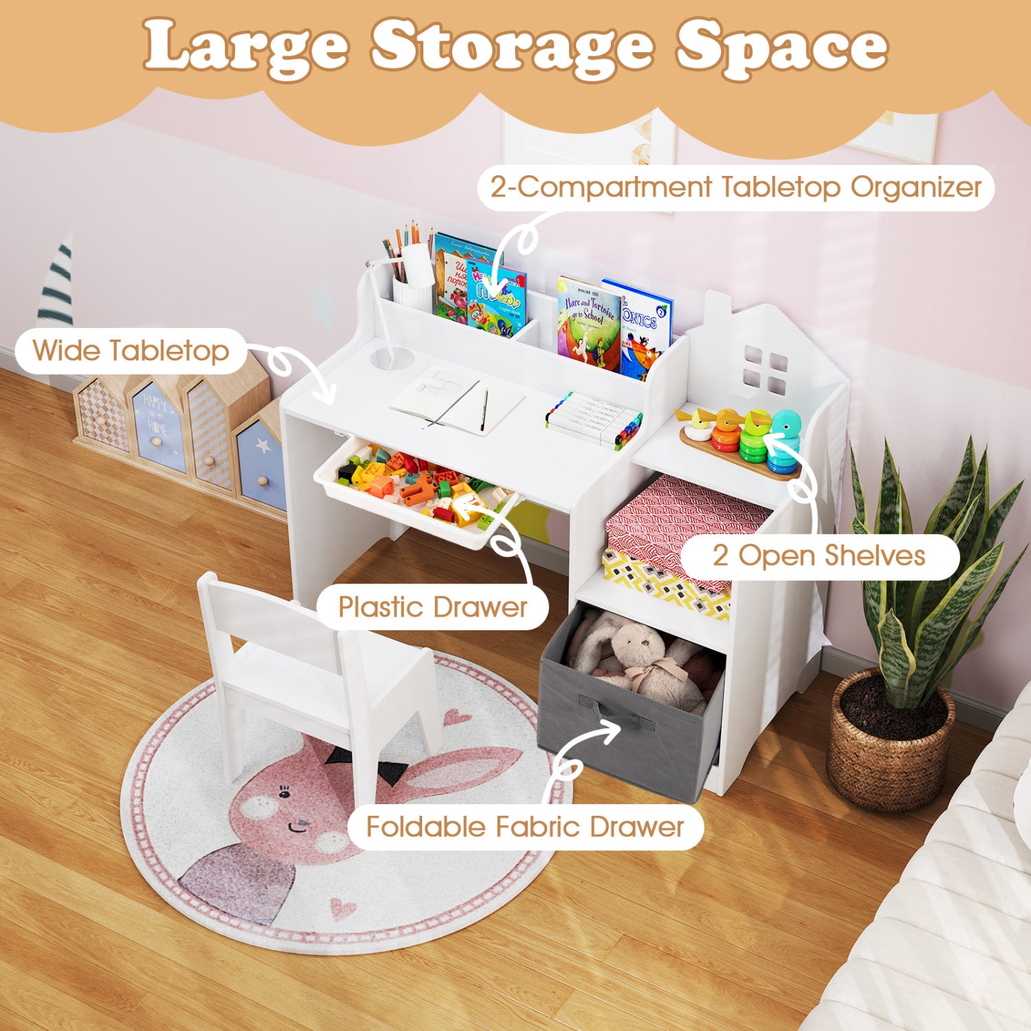 Kids Study Desk And Chair Set With Shelves Drawer Storage Bin, White Kids Table & Chair Sets at Gallery Canada