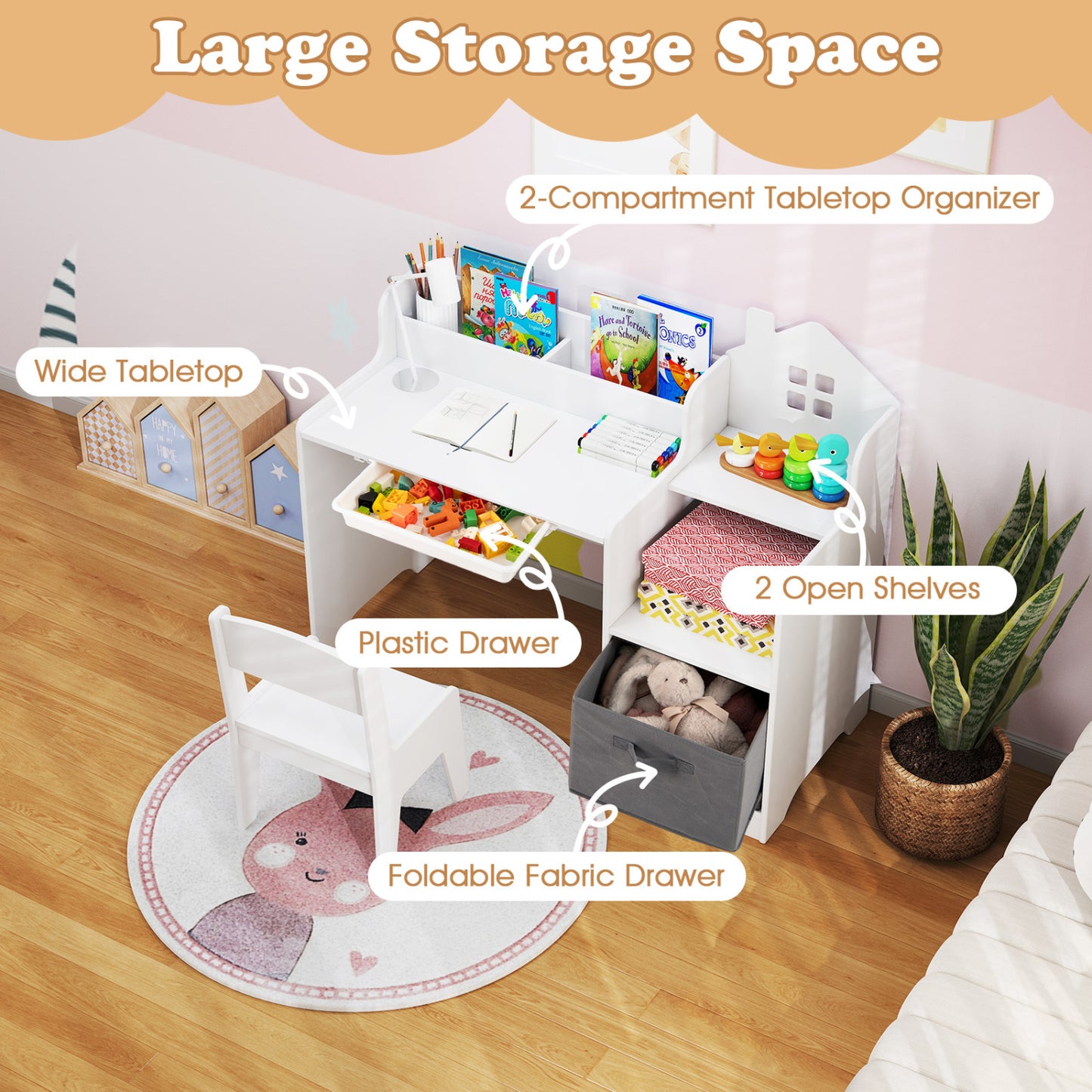 Kids Study Desk And Chair Set With Shelves Drawer Storage Bin, White Kids Table & Chair Sets at Gallery Canada