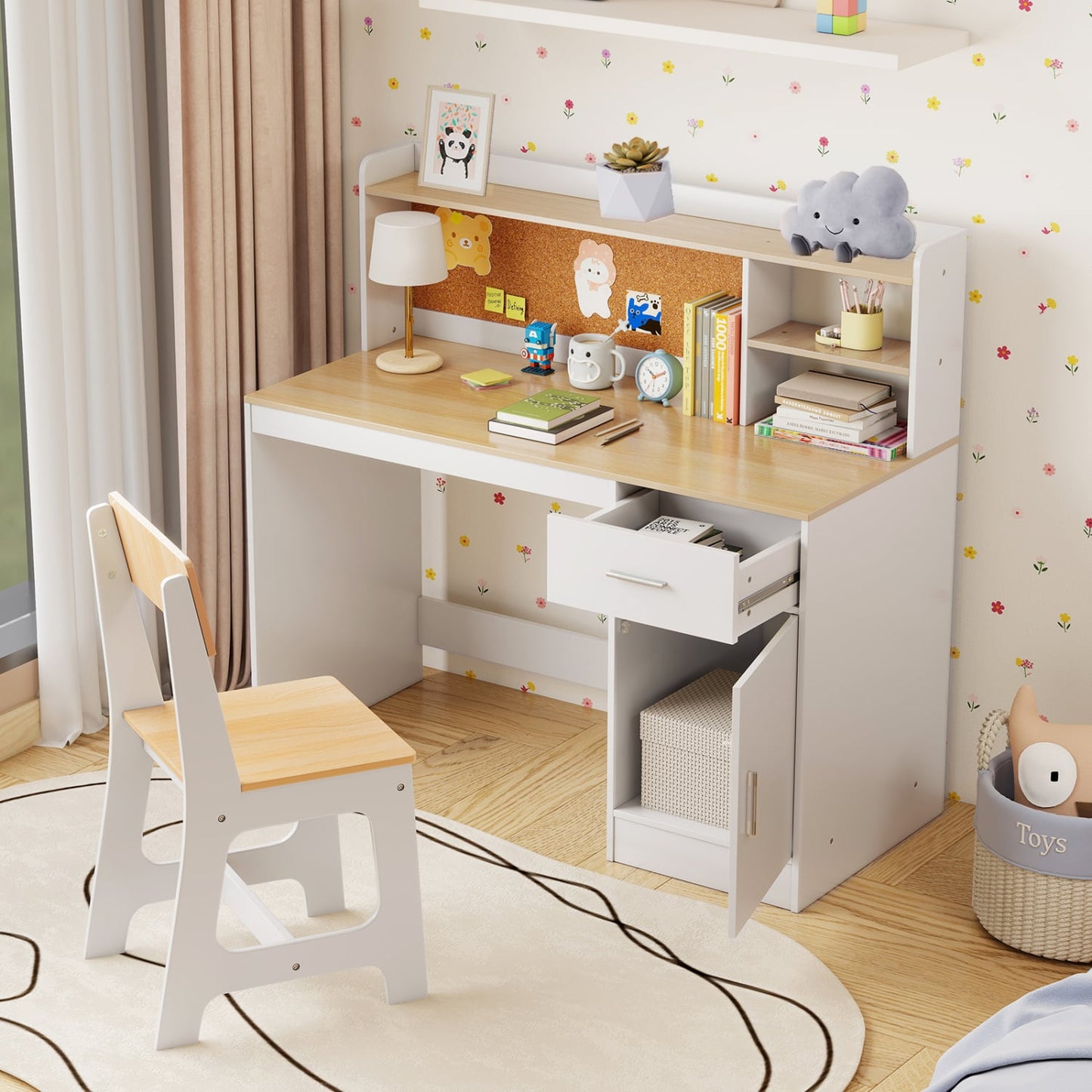 Kids Study Desk And Chair Set, Natural