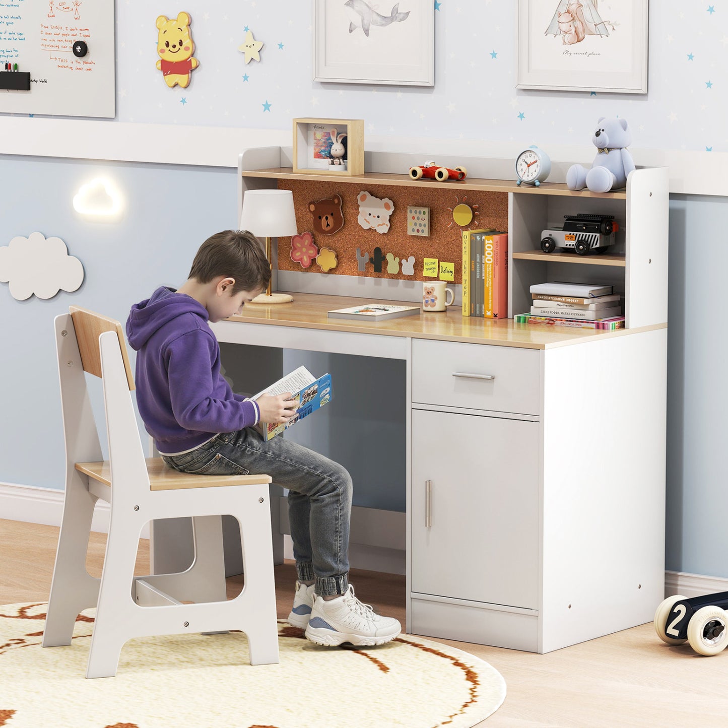 Kids Study Desk And Chair Set, Natural