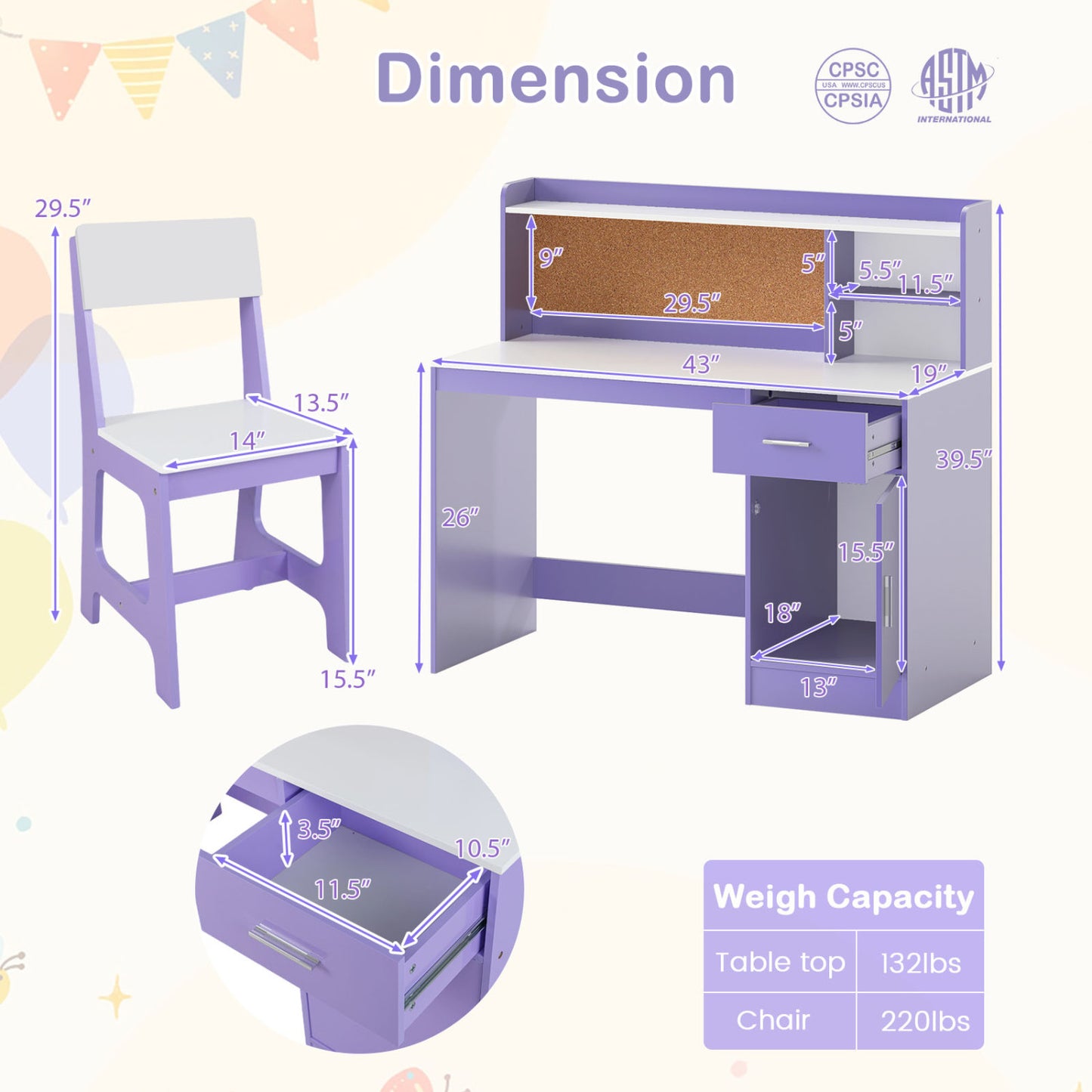Kids Study Desk And Chair Set, Purple Kids Table & Chair Sets at Gallery Canada
