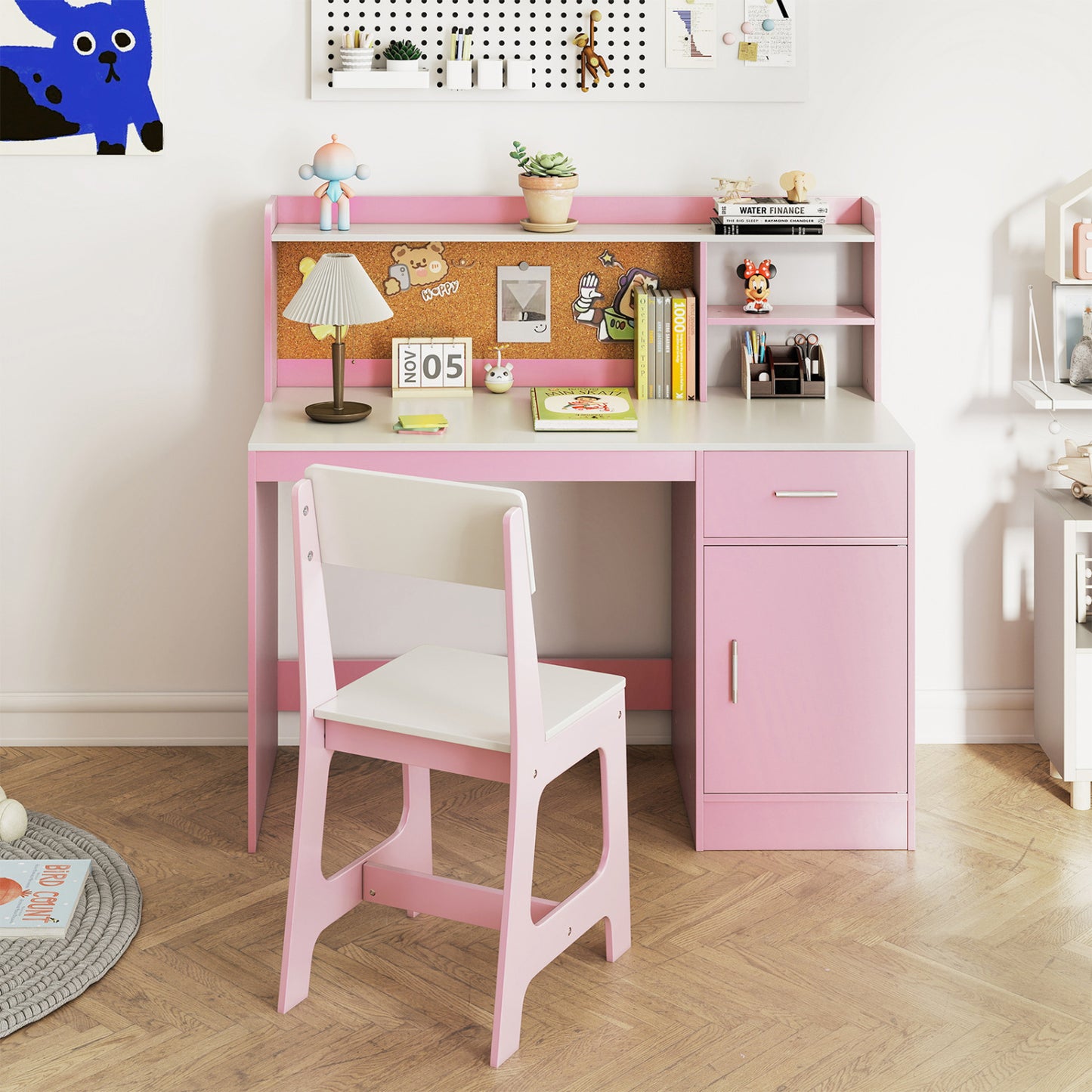 Kids Study Desk and Chair Set Student Table and Chair-White + Pink, White & Pink Kids Table & Chair Sets at Gallery Canada